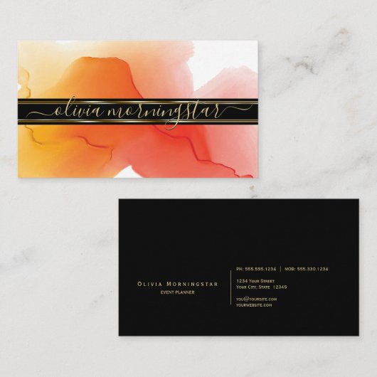 ルクセ抽象芸術ウォーターカラーインクブロッツサンゴ 名刺 (正面/裏面)