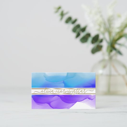 ルクセ抽象芸術水彩インクブロツインディゴコバルト 名刺 (スタンド正面)