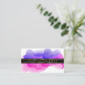 ルクセ抽象芸術水彩インクブロツインディゴ明るい赤紫色 名刺 (スタンド正面)