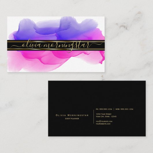 ルクセ抽象芸術水彩インクブロツインディゴ明るい赤紫色 名刺 (正面/裏面)