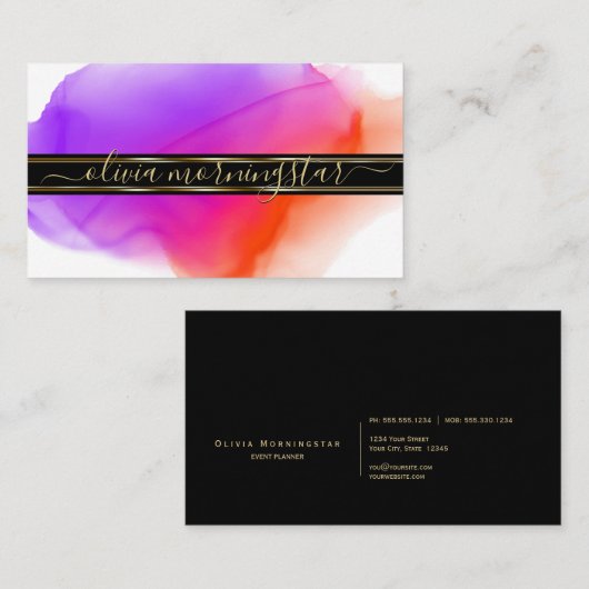 ルクセ抽象芸術水彩色インクブロッツインディゴサンゴ 名刺 (正面/裏面)