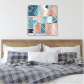 ルクセ抽象芸術 |赤面バラ金ゴールドとティール(緑がかった色)幾何学的 キャンバスプリント (インサイチュ (寝室))