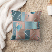 ルクセ抽象芸術 |赤面バラ金ゴールドとティール(緑がかった色)幾何学的 クッション (ブランケット)