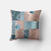 ルクセ抽象芸術 |赤面バラ金ゴールドとティール(緑がかった色)幾何学的 クッション (裏面)