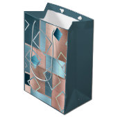 ルクセ抽象芸術 |赤面バラ金ゴールドとティール（緑がかった色）幾何学的 ミディアムペーパーバッグ (正面アングル)