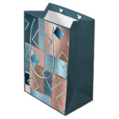 ルクセ抽象芸術 |赤面バラ金ゴールドとティール（緑がかった色）幾何学的 ミディアムペーパーバッグ (裏面アングル)