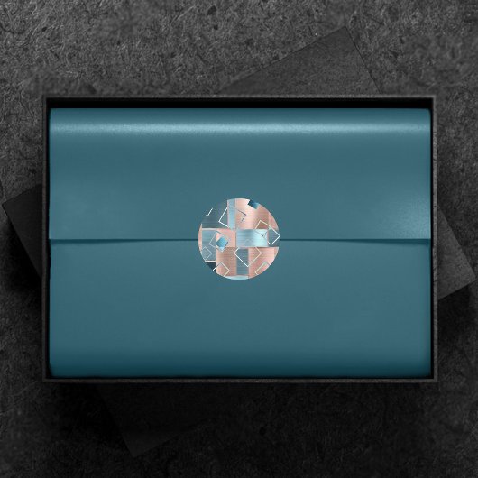 ルクセ抽象芸術 |赤面バラ金ゴールドとティール（緑がかった色）幾何学的 ラウンドシール