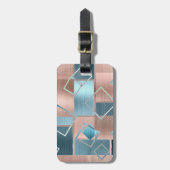 ルクセ抽象芸術 |赤面バラ金ゴールドとティール(緑がかった色)幾何学的 ラゲッジタグ (正面縦)