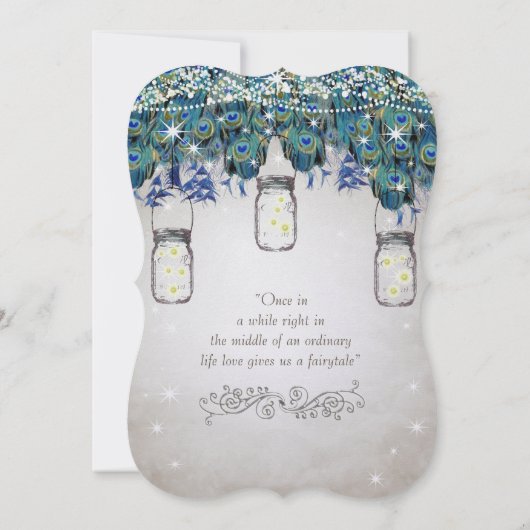 ルクセ素朴メイソンジャール海軍ターコイズ孔雀 招待状 (裏面)