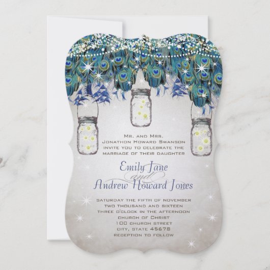 ルクセ素朴メイソンジャール海軍ターコイズ孔雀 招待状 (正面)