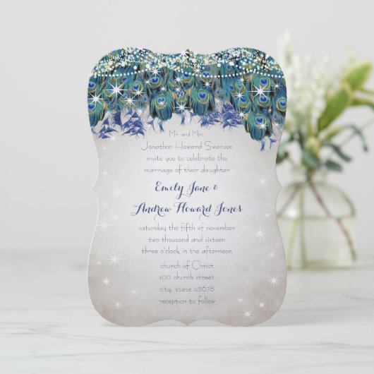 ルクセ素朴メイソンジャール海軍ターコイズ孔雀 招待状 (スタンド正面)