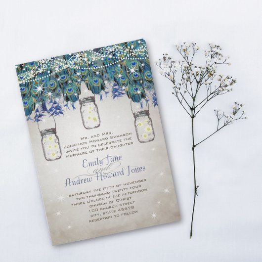 ルクセ素朴メイソンジャール海軍ターコイズ孔雀 招待状