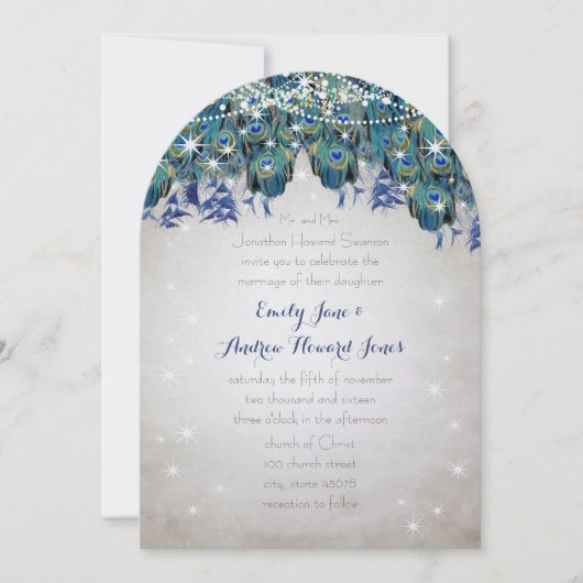 ルクセ素朴メイソンジャール海軍ターコイズ孔雀 招待状 (正面)