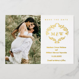 ルクセ結婚ス・クレストモノグラムリースカスタム写真 箔招待状