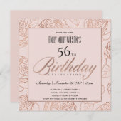 ルクセ赤面ピンクローズ金ゴールドフローラ任意の年齢誕生日 招待状 (正面/裏面)