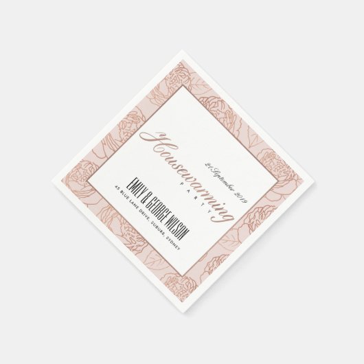 ルクセ赤面ピンクローズ金ゴールドフローラ引っ越し祝いパーティー スタンダードカクテルナプキン (角)