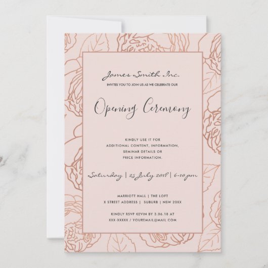 ルクセ赤面ピンクローズ金ゴールドフローラ開会式 招待状 (正面)