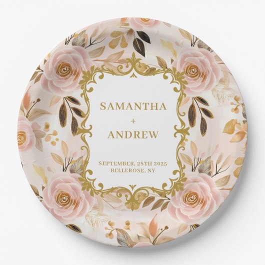 ルクセ赤面結婚金ゴールド紙プレート ペーパープレート (正面)