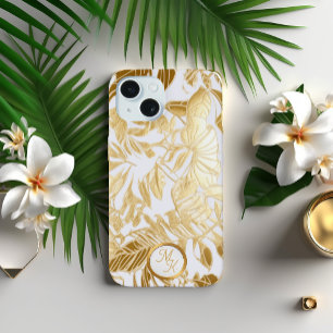 ルクセ金ゴールドとアイボリーモンスターリーフ iPhone 15ケース