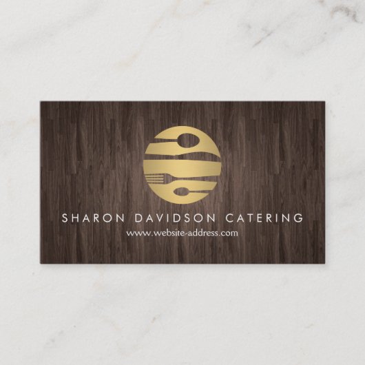 ルクセ金ゴールドと木目ケータリング、レストラン、シェフ 名刺 (正面)