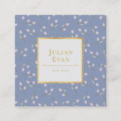 ルクセ金ゴールドダスティブルーフラワーパターンビジネスカード スクエア名刺 (正面)