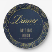 ルクセ金ゴールドネイビーエレガントバラフローラディナーパーティー ペーパープレート (正面)