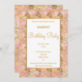 ルクセ金ゴールドピンクパームリーフ誕生日招待状 招待状 (正面/裏面)