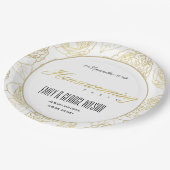 ルクセ金ゴールド白エレガントバラフローラ引っ越し祝いパーティー ペーパープレート (アングル)