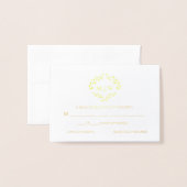 ルクセ金ゴールド結婚のモノグラムの紋章の食事の選択 箔カード (封筒付き正面)