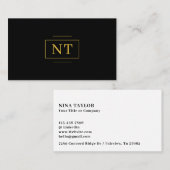 ルクセ金ゴールド2イニシャルモノグラムミニマリストブラック 名刺 (正面/裏面)