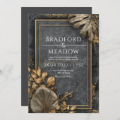 ルクセ金ゴールド&ブラックマーブルVIP 結婚ズ 招待状 (正面/裏面)