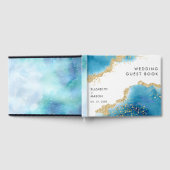 ルクセ金ゴールド&ブルー抽象芸術海ビーチ結婚式 ゲストブック (全面)