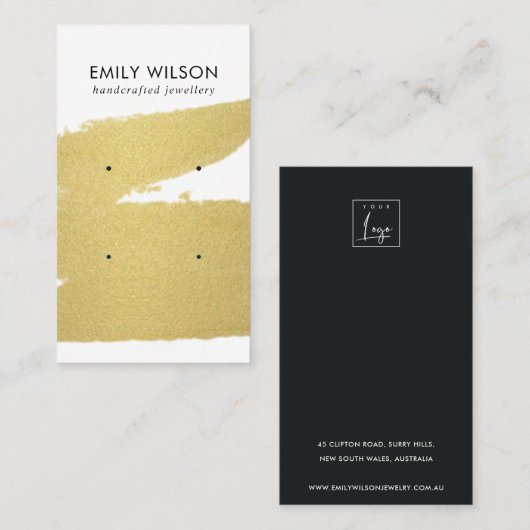 ルクセ金箔ブラシストローク2スタッドイヤリングディスプレイ 名刺 (正面/裏面)