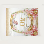 ルクセ50誕生日赤面ボホピンクヒールのバナー タペストリー (正面(横))