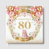 ルクセ80th誕生日ゲストブックピンク金ゴールド花模様 ゲストブック (正面)