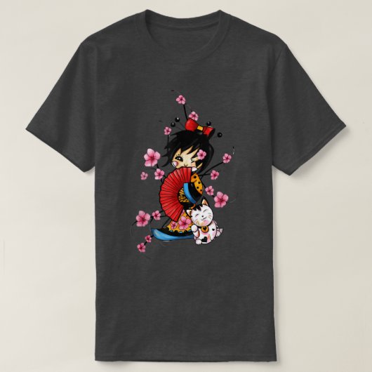 ルクト招き猫桜の日本芸者 Tシャツ (デザイン正面)