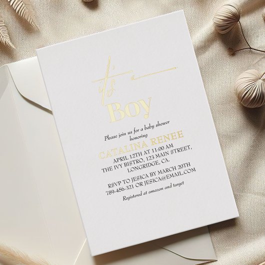 ルクース金ゴールドその男の子の赤ちゃんシャワー 箔招待状