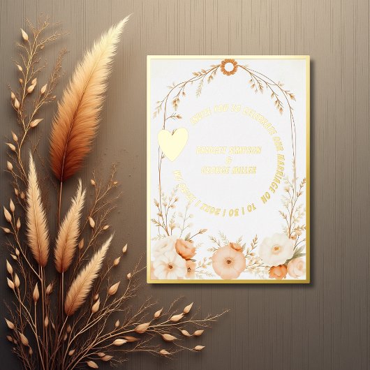 ルクース金ゴールド植物性結婚素朴フォイル招待状 箔招待状