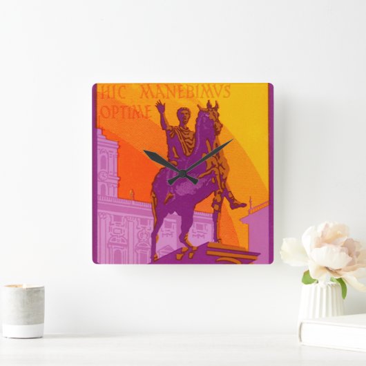 ルグランドホテルローマの彫像、イタリア、ヴィンテージトラベル スクエア壁時計 (ホーム)