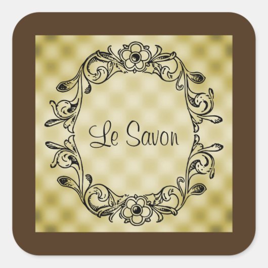 ルサヴォンブラウン&金ゴールドスクエアステッカー/ラベル スクエアシール (正面)