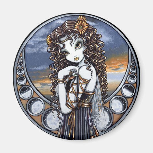 "ルシア"ゴシックの花の月の妖精アートマグネット マグネット (正面)