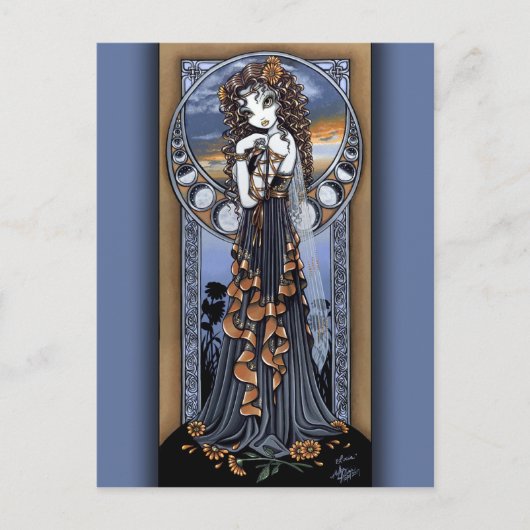「ルシア」ゴシック様式のフラワームーンフェアリーアートポストカード ポストカード (正面)