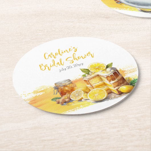 ルシウス・レモンケーキ&ジンジャー・ティー ブライダルシャワー ラウンドペーパーコースター (アングル)