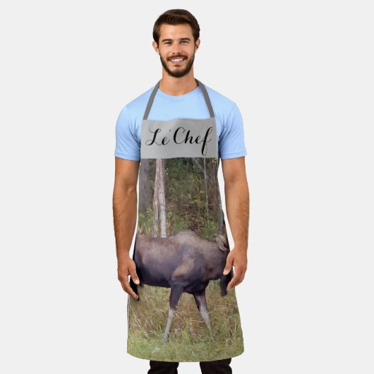 ルシェフブルムースデザインキッチン エプロン (着用した状態)