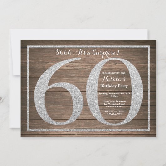 ルシックサプライズ60誕生日招待状シルバー 招待状 (正面)