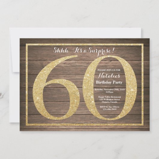 ルシックサプライズ60誕生日招待状金ゴールド 招待状 (正面)