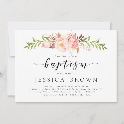 ルシックフローラ水彩牡丹洗礼 招待状 (正面)