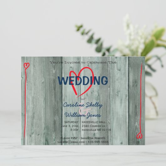 ルシック赤いハートアンドウッド結婚式招待状 招待状 (スタンド正面)