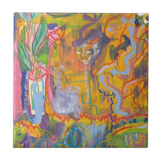 ルシッド・ドリーマー・ピンク・レインボー・抽象芸術絵画ズ・アート タイル (正面)