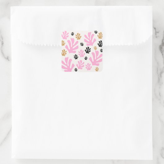 ルジャルダン01ボタニカルピンクとモダン金ゴールド葉 スクエアシール (バッグ)